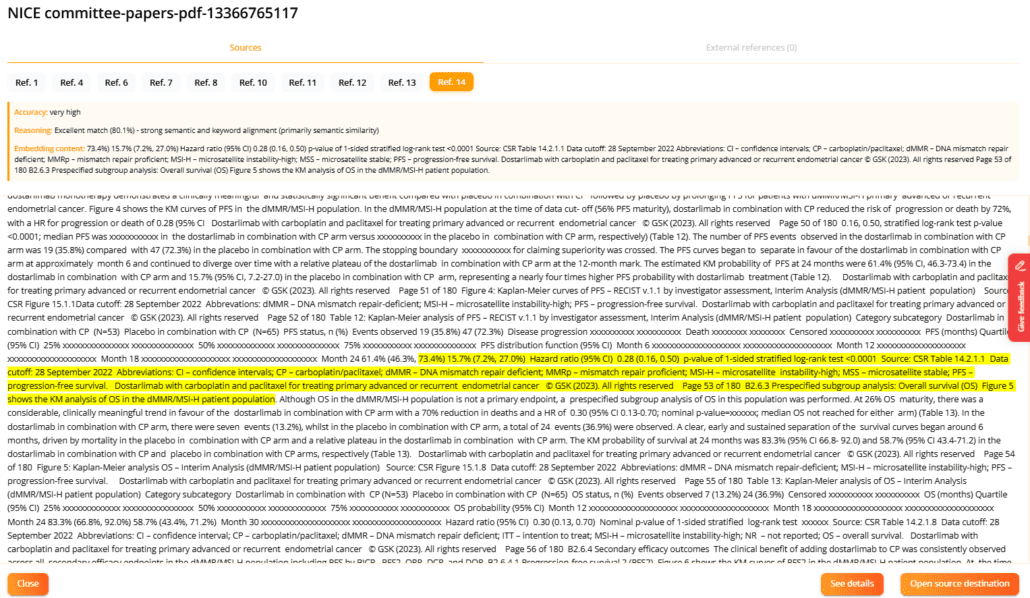 AI generated reference with highlighting the correct sections in a document or publication
