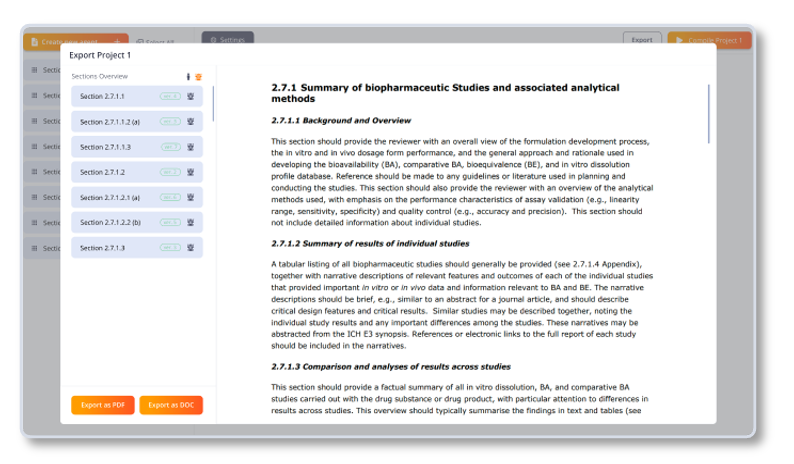 oneRay Dossier Builder Report Generation