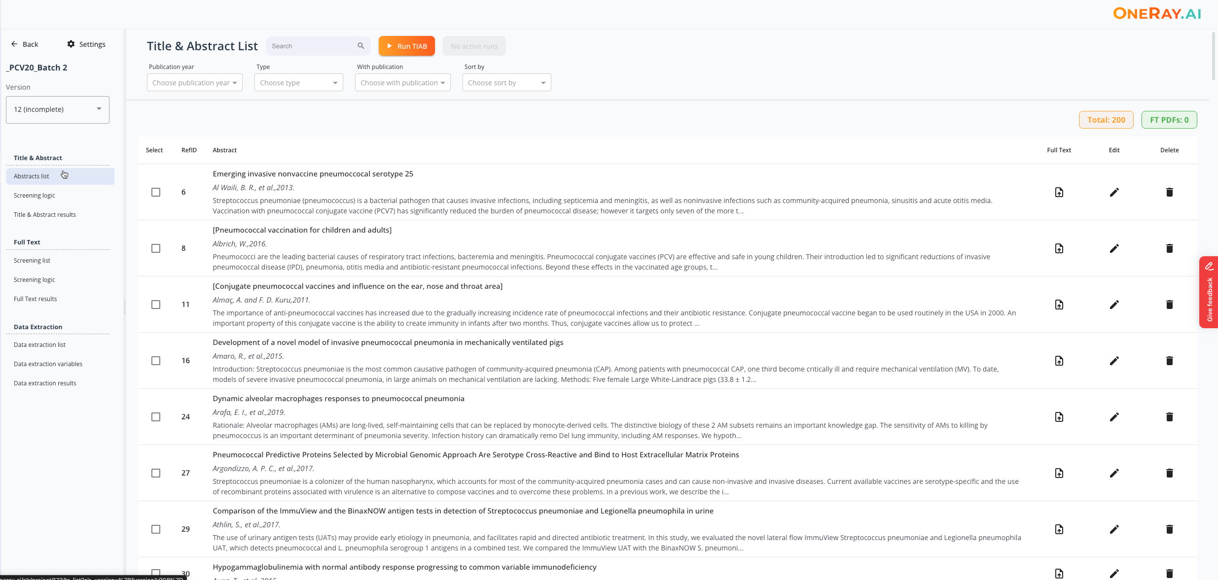 oneRay SLR Title and Abstract Screening